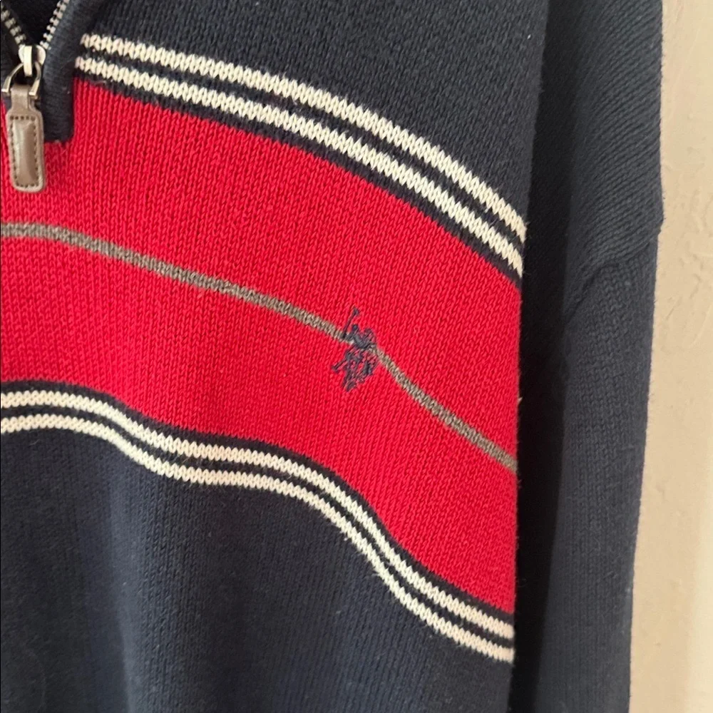 US Polo ASSN 1/4 Zip Pullover Long Sleeve Blue Red Striped Sweater Mens XXL